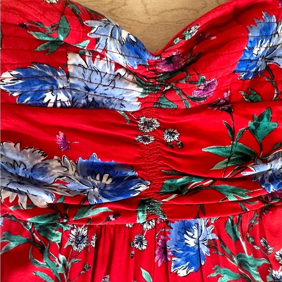 Band of Gypsies Strapless Smocked Ruched Floral High Waisted Red Romper S - Picture 5 of 13
